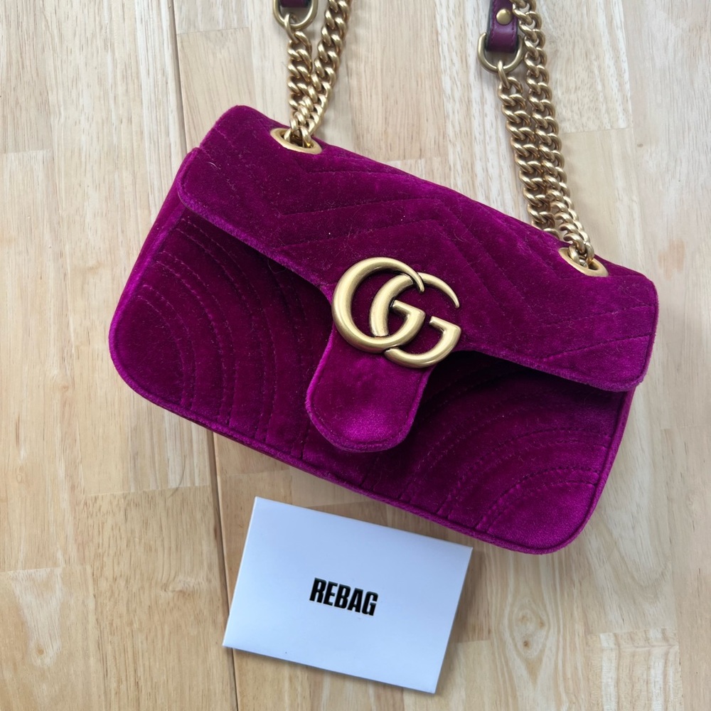 Gucci Flap Marmont Gg Matelasse Small Purple Velvet Cross Body Bag